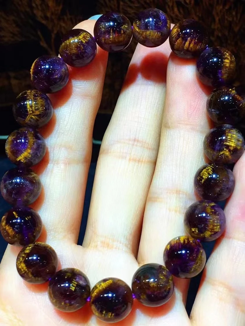 

10.2mm Natural Cacoxenite Purple Auralite 23 Clear Round Beads Bracelet Women Men Cat Eye Canada Stretch Jewelry AAAAA