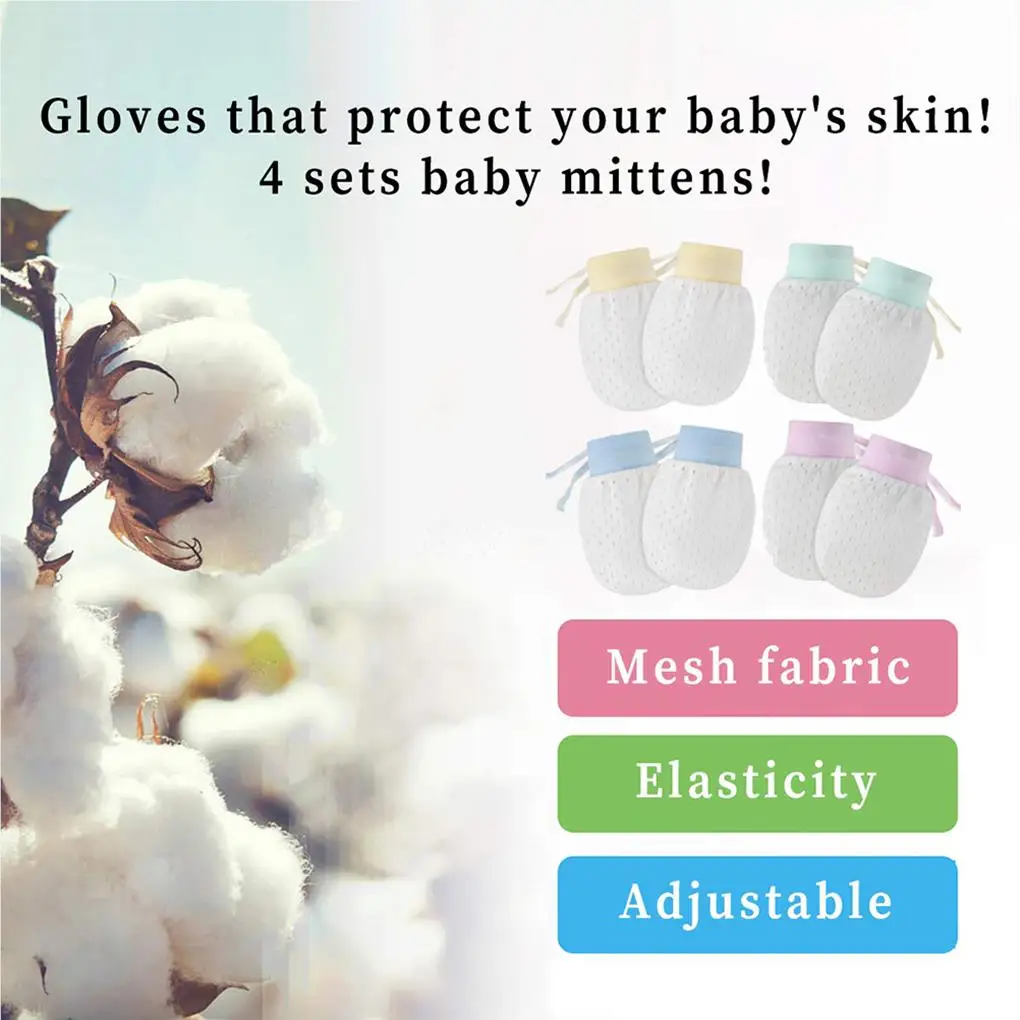 4 Pairs Nylon Baby Gloves Simple Flexible Fashion Seasons Kids Accessories Safety Scratch Mittens Supplies Boys Girls