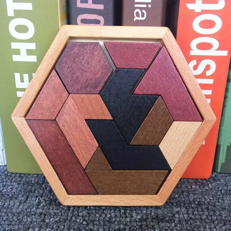 Puzzle classico esagonale Tangrams colorati Brainstorming 11 pezzi Jigsaw Puzzle giocattoli educativi per alleviare lo Stress per bambini