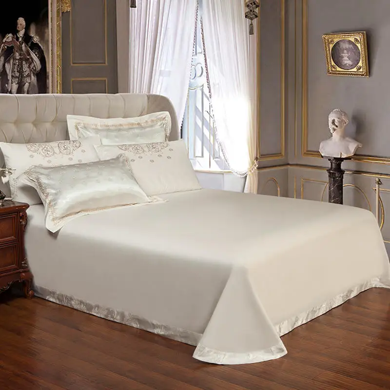 White Jacquard Embroidered Bedding Sets Luxury Satin Cotton Duvet Cover Bed Sheet Pillowcases King Queen Size Bedclothes Set