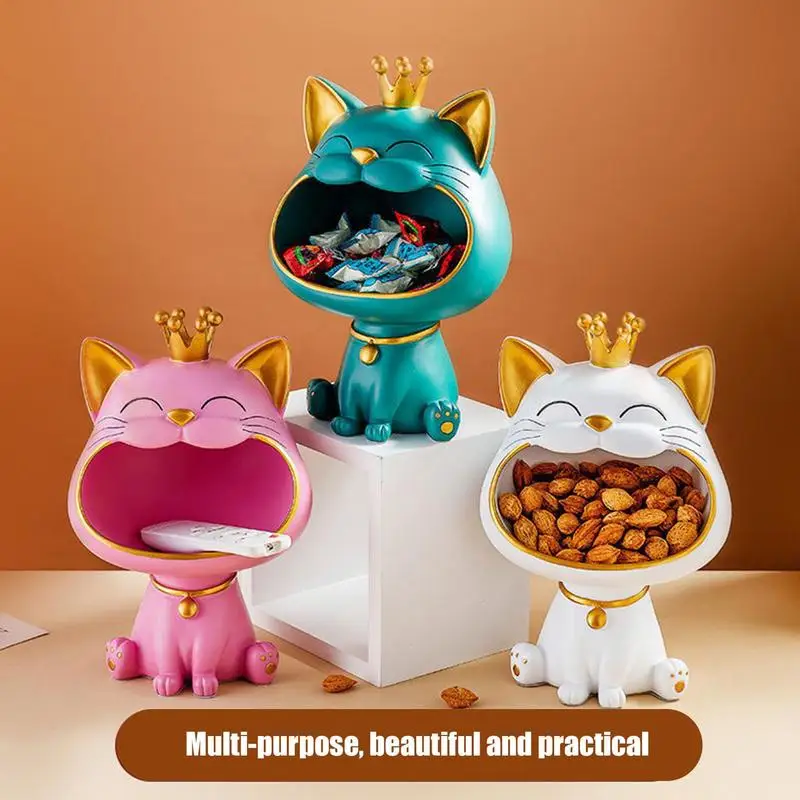 Home Table Decoration Resin Lucky Big Mouth Cat Statue Sculpture Miniature Figurine Sundries Storage Box Modern Art Ornaments