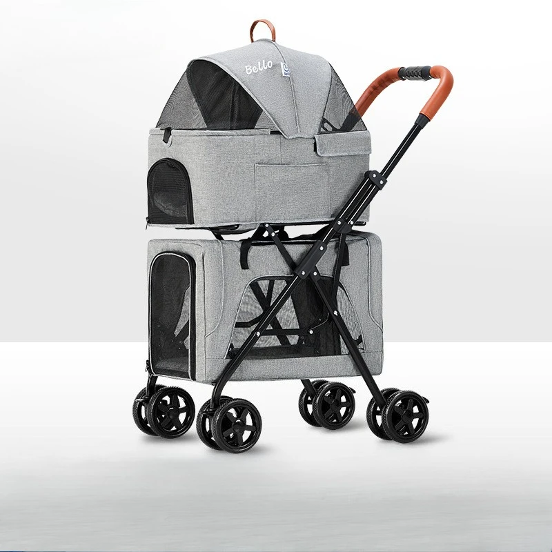 

LD03F Lightweight Foldable Double Layer Pet Stroller for Dogs Cats Detachable Carrier