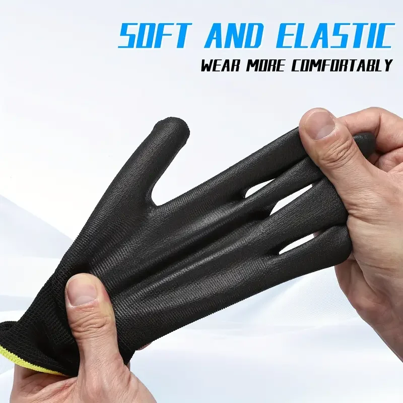 2/6 paires de gants de travail de sécurité enduits de PU gants de jardinage en nylon tricotés sans couture antidérapants avec polyuréthane pour usage extérieur industriel