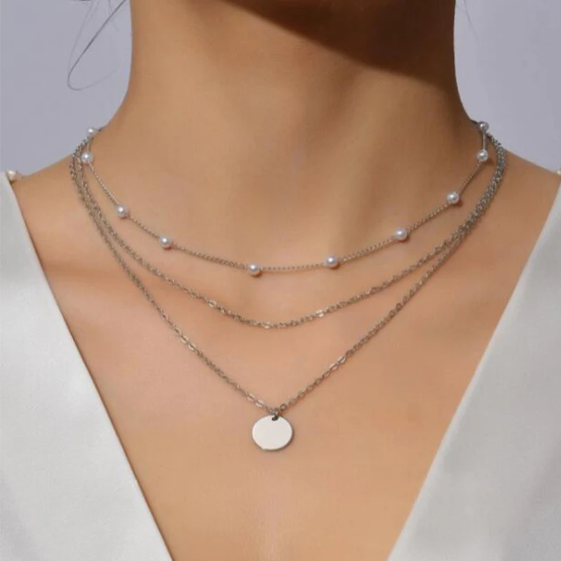 Fashion Vintage Crystal Pearl Pendant Necklace Statement Clavicle Pearl Chain Layered Collar Necklace Trend Pendant Jewelry 2022