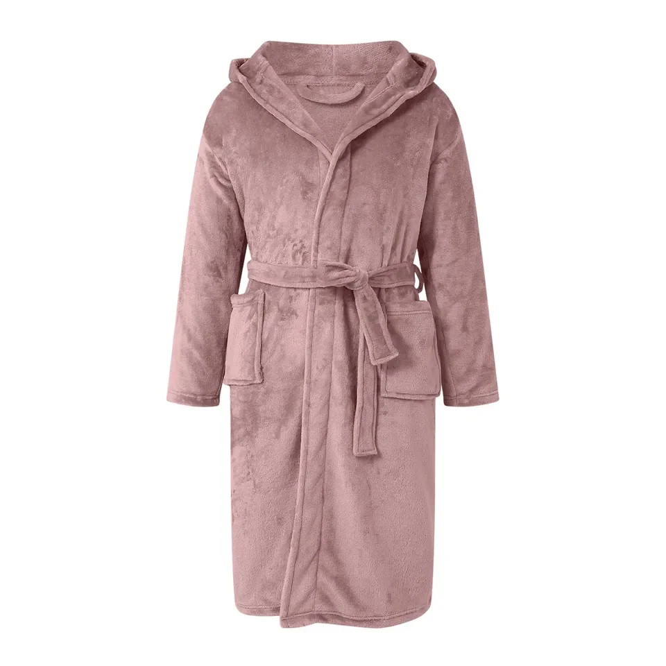 Fall Winter Warm Hooded Bathrobe Unisex Thicken Flannel Robes Sleepwear For Men Women Dressing Gown Soft Comfort Loungewear