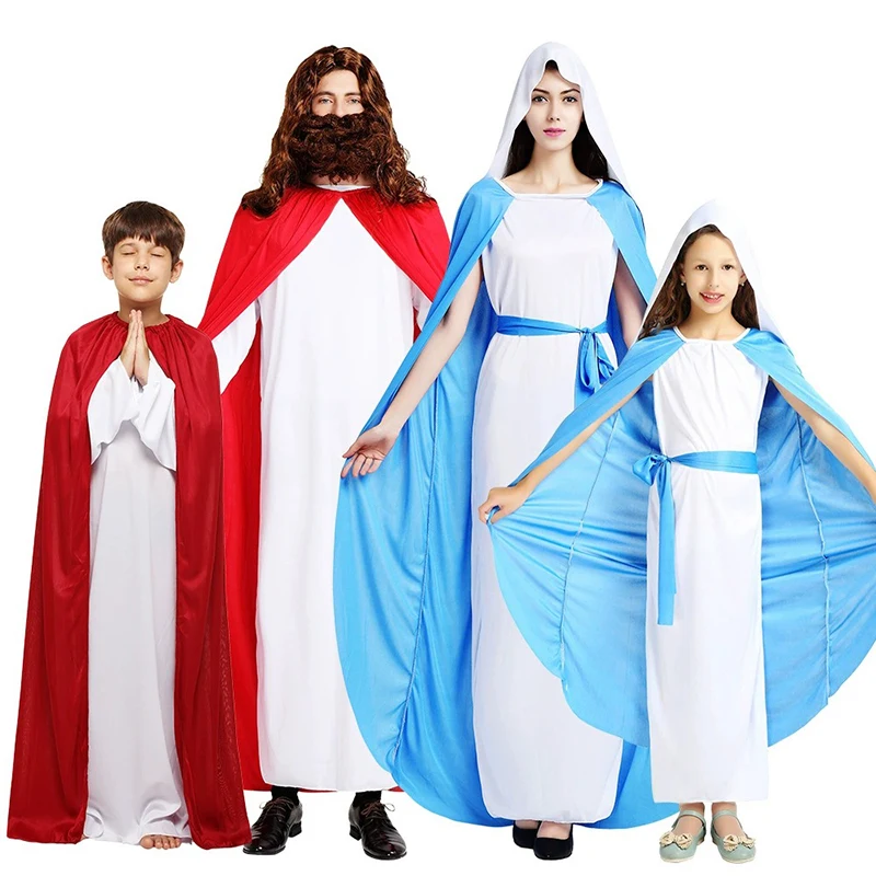 Disfraz de sacerdote romano para niños y adultos, disfraz de Cosplay del monje, Cristo, Jesús, Virgen María, bata de Jesús, conjunto con capa, trajes de fiesta de Purim