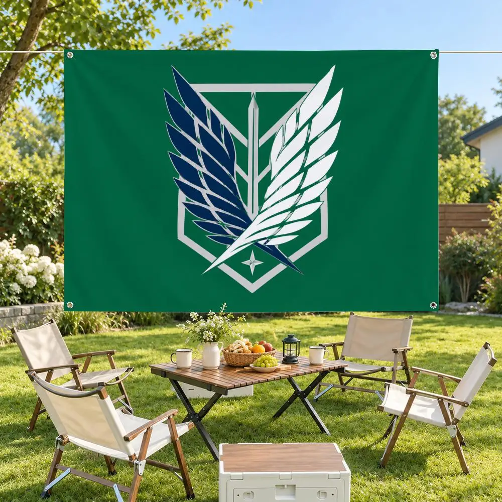 Anime Attack on Titan Survey Corps Flags Modern Fabric Banner Pennants Bedroom Garden Party Birthday Wall Ornament Decor