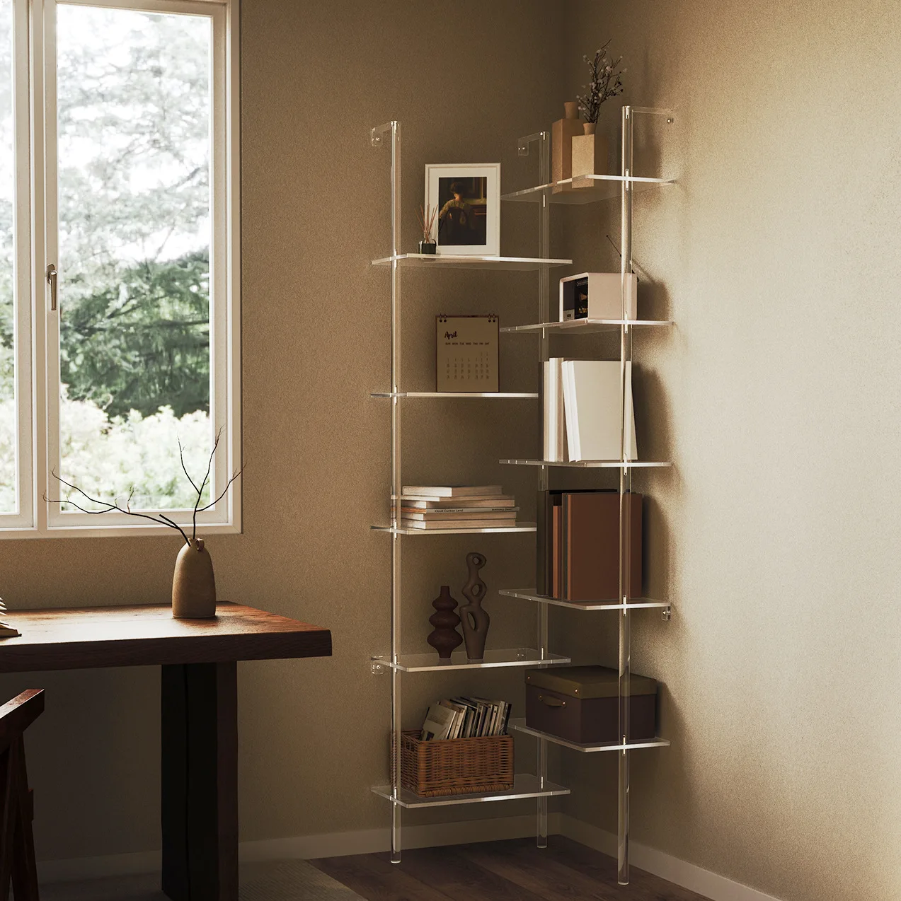 

Vertical acrylic L-shaped bookshelf, split-layer two-row five-layer upper wall corner shelf, transparent multi-layer floor books