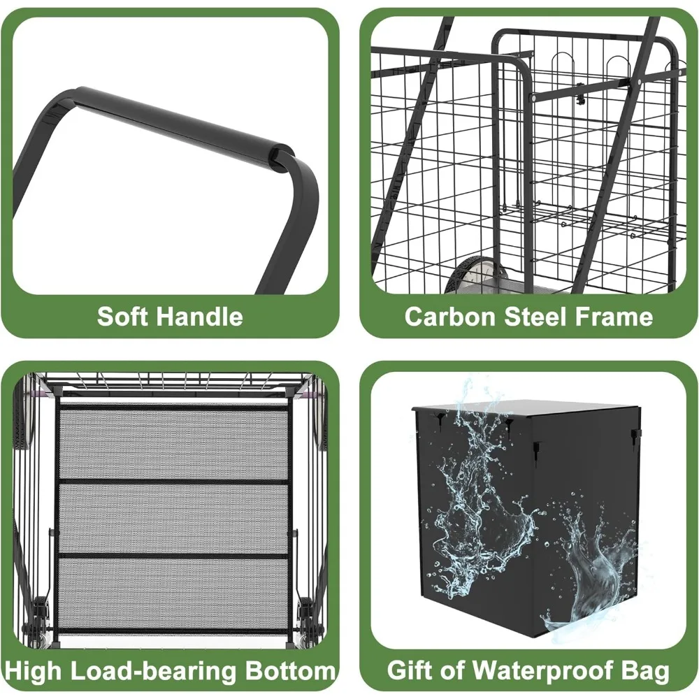Robuster zusammenklappbarer Einkaufswagen für Lebensmittel – großes Fassungsvermögen mit 360° °   Schwenkräder, Hinterräder aus Metall, wasserdichtes Design