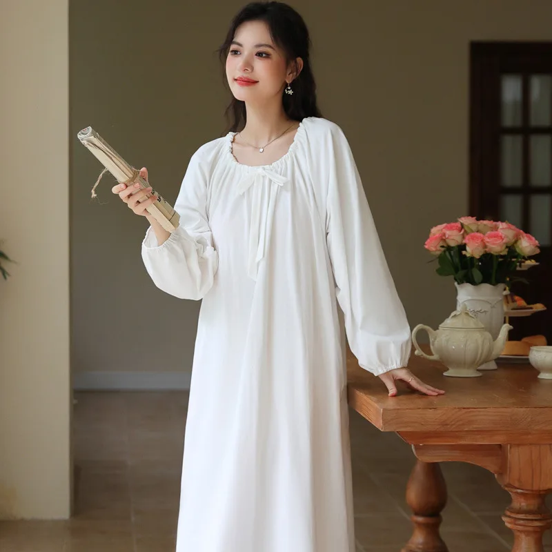 

Soft Stretchy Cotton Long Sleeve Nightgown Women Spring Autumn Nightwear Sleepwear Large Size Loose Nightdress Comfy Homedress