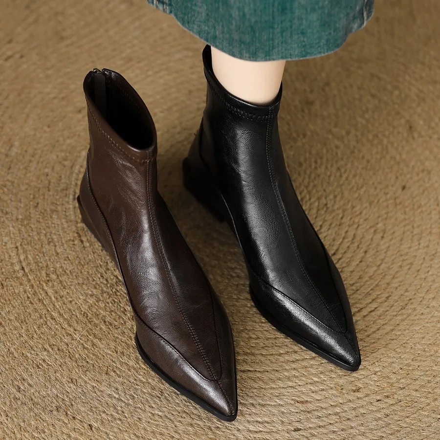 

Women's Boots 2025 Autumn/Winter New Coarse Heel Short Boots Women's Retro Brown Chelsea Boots