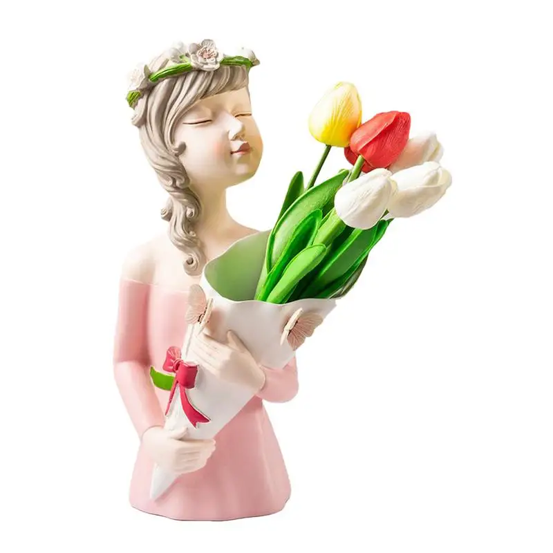 

Woman Vase Resin Artistic Girl Figurine Vase Female Sculpture Desktop Planter Aesthetic Decorative Modern Floral Holder For