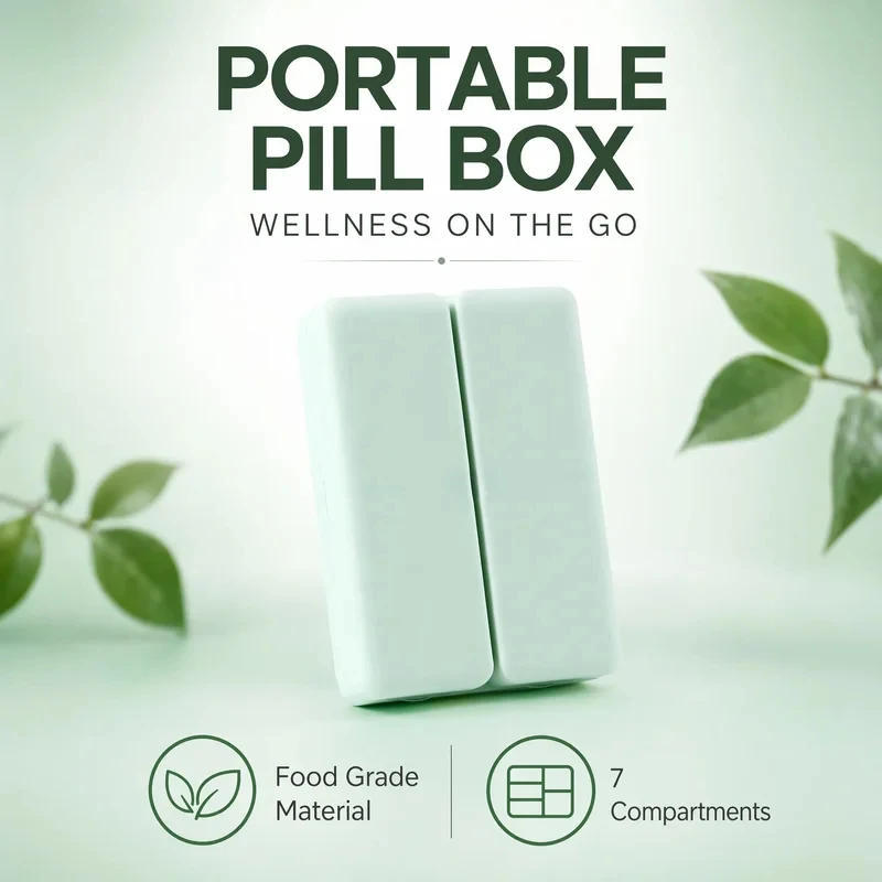 1 Pcs Double-Layer Magnetic Independent Folding Medicine Storage Box 7 Compartments Dust-Proof Moisture-Proof Organizer for Tabl