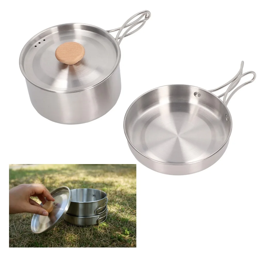 

Набор походной посуды из нержавеющей стали: легкие антипригарные кастрюли и сковороды с сумкой для хранения, для кемпинга и походов