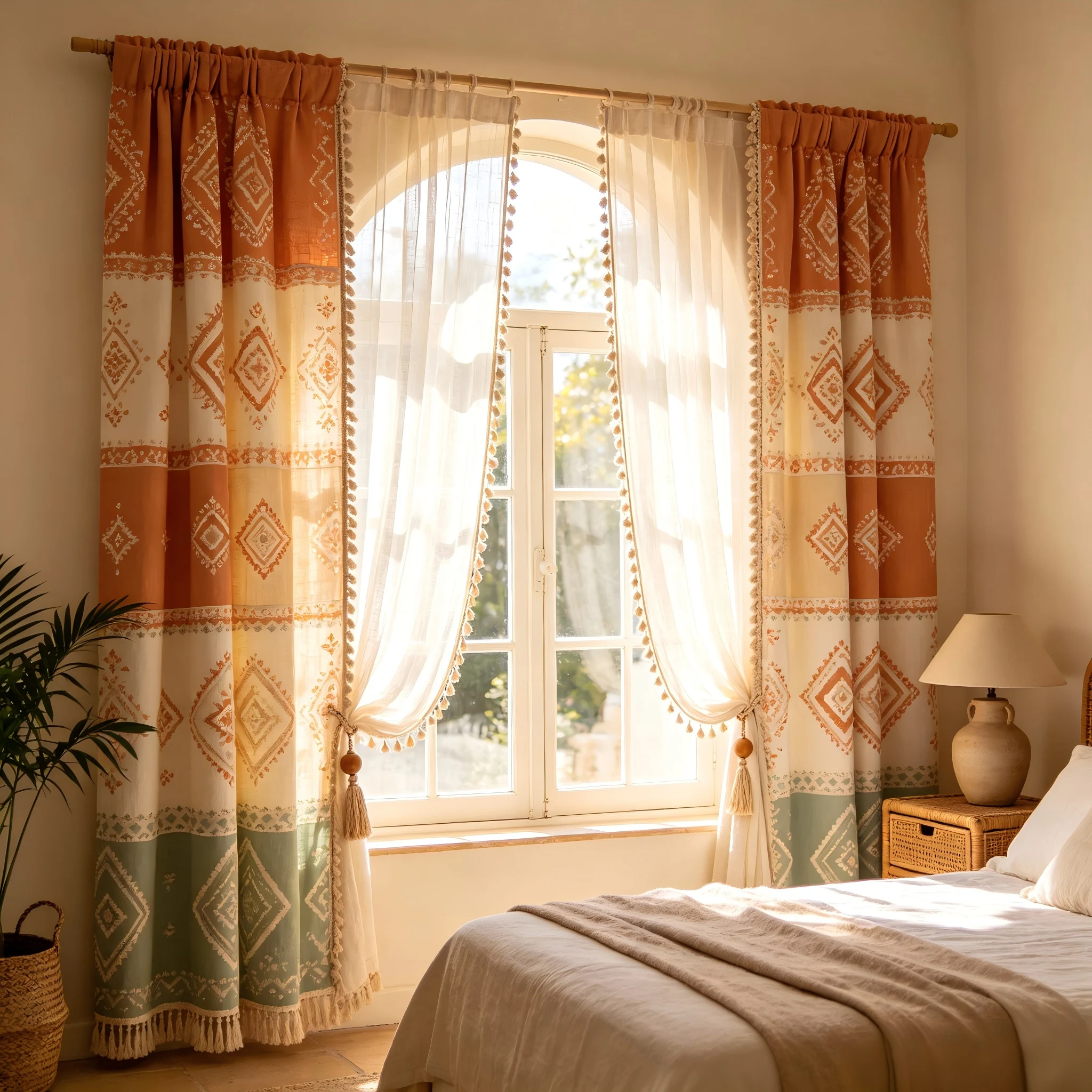200371   Contrast printed tassel decoration curtains