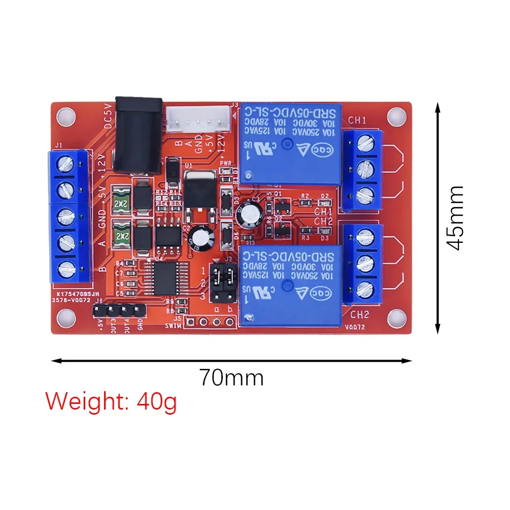 RS485 serial port control 2-channel relay module Single-chip microcomputer delay control single-byte /MODBUS RTU