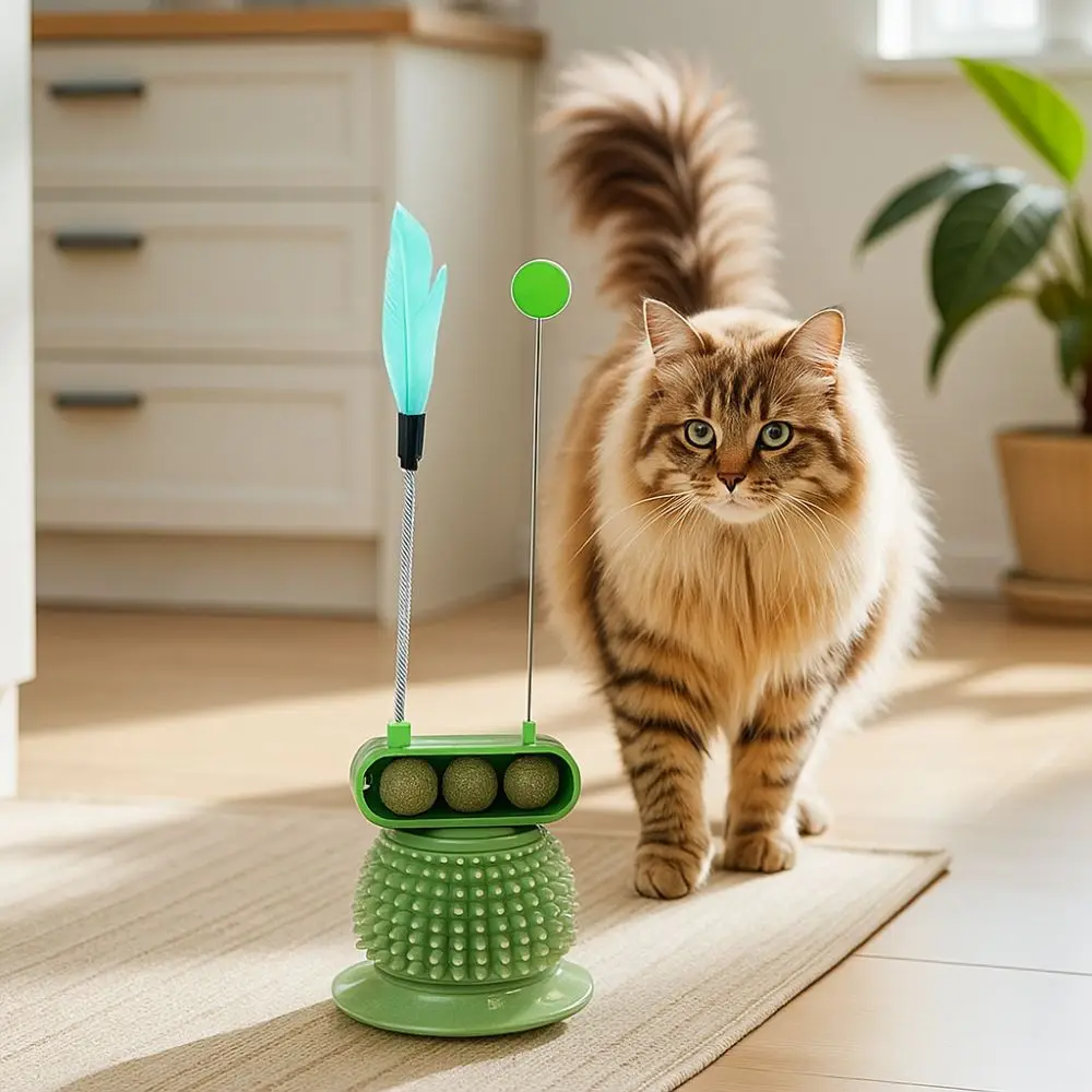 

Creative Wear Resistant Cat Spinning Wheel Toy with Feather Detachable Cat Anti Itch Toy with Ball Cat Teaser Stick Playing