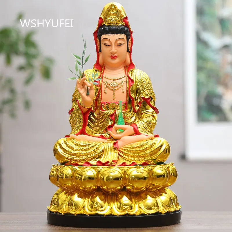 Resin Guanyin Buddha Statue Ornaments Feng Shui Buddhist Hall and Buddhist Utensils Household Sacrificial Supplies Resin Crafts