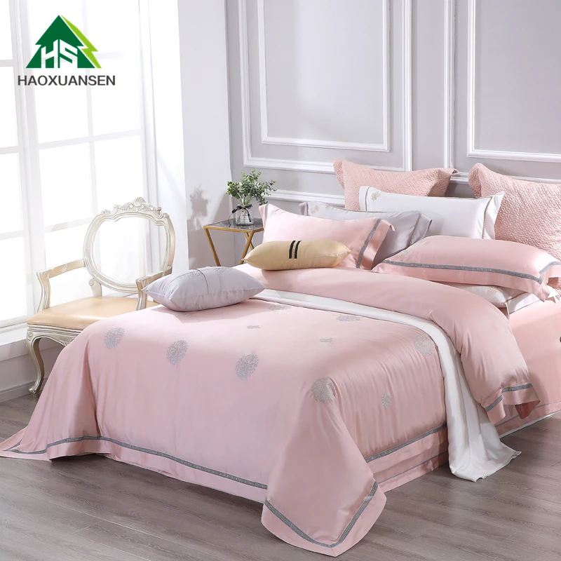 

Girl Pink Royal Hotel Bedding Sets 1000TC Yarn-Dyed Lyocell Embroidery 4/7Pcs Duvet Cover Sheets Pillowcase Cooling Breathable