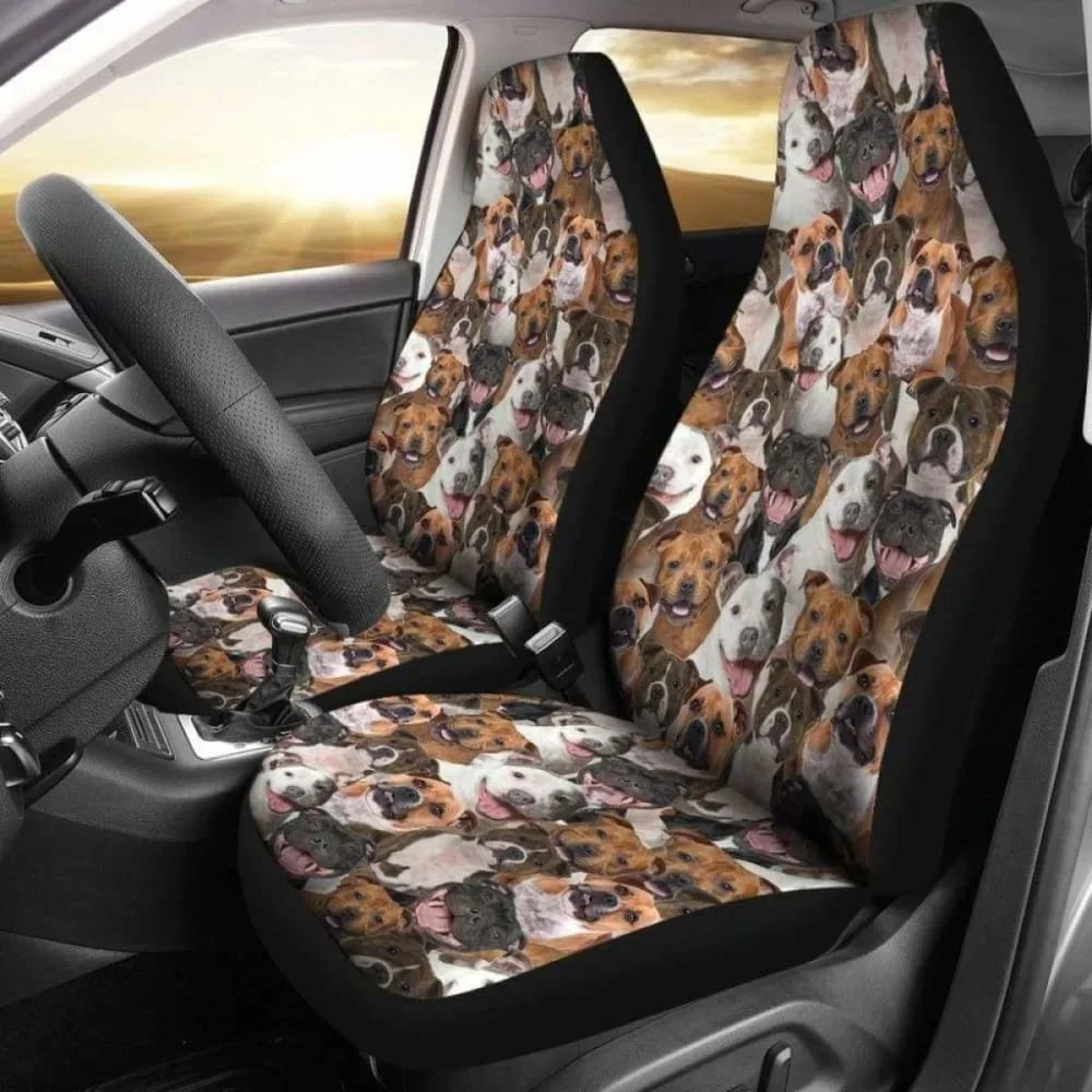 Staffordshire Bull Terrier Full Face Car Seat Covers,Pack of 2 Universal Front Seat Protective Cover