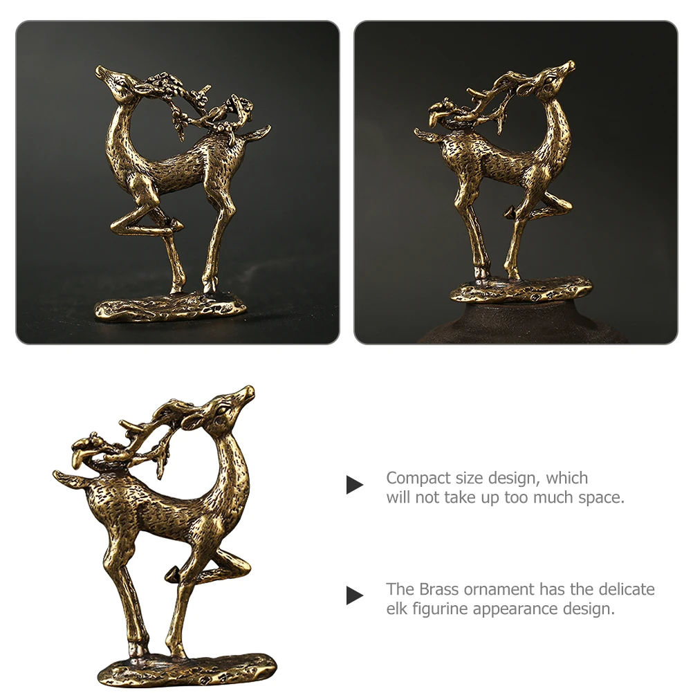 

Brass Elk Decorative Figurine Retro Desktop Christmas Table Ornament Animal Crafts Home Accessories