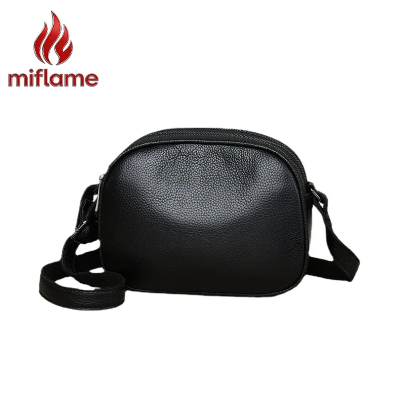 Genuine Leather Round Crossbody Bag Multi-Compartment Shoulder Purse Fashion Top Layer Cowhide Trendy Handbag Travel Work