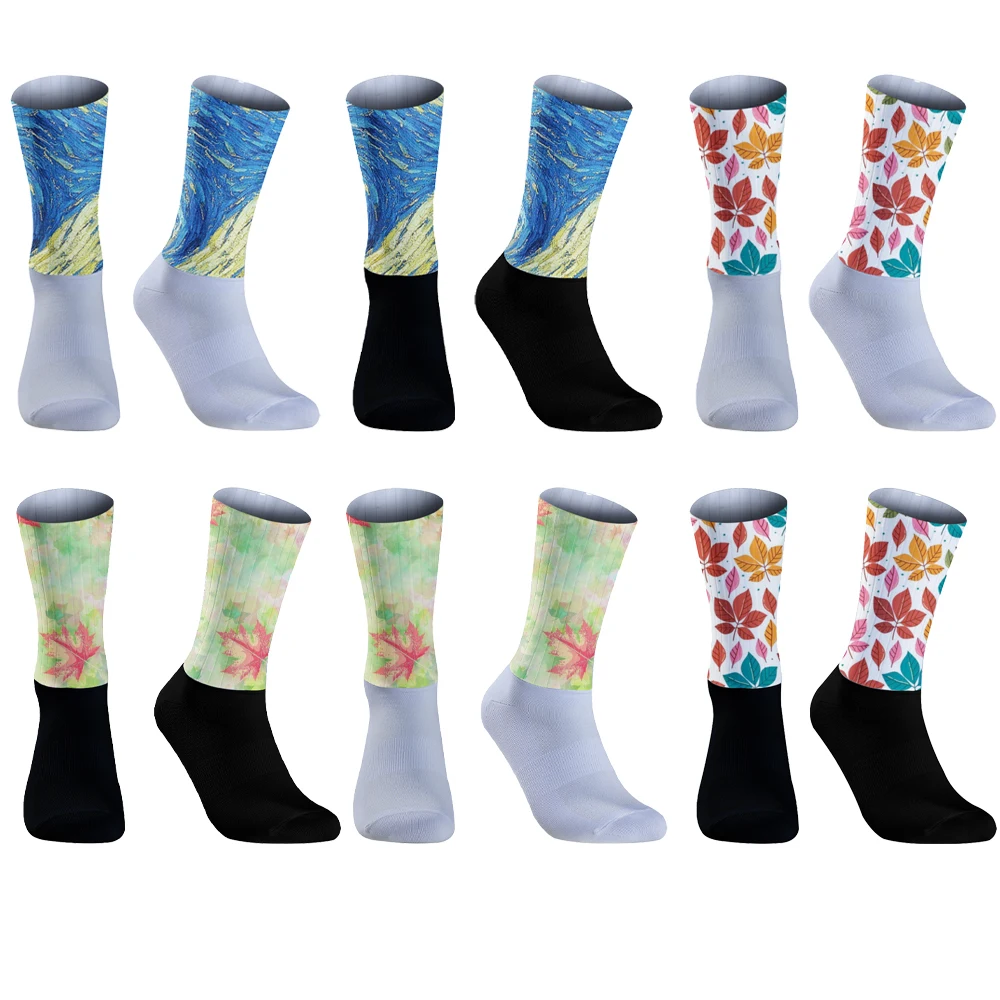 Meias de ciclismo longa Maple Leaf masculino, personalidade Sox, altura do joelho, casais Cosplay Sock