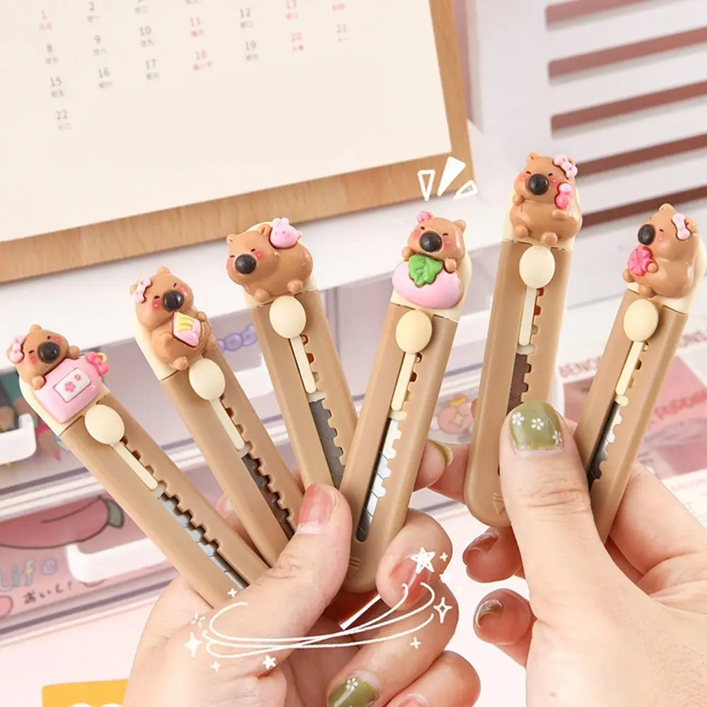 Cute Plastic Capibara Cutter Cartoon School Office Supplies Paper Cutting Tool Mini Retractable Letter Opener