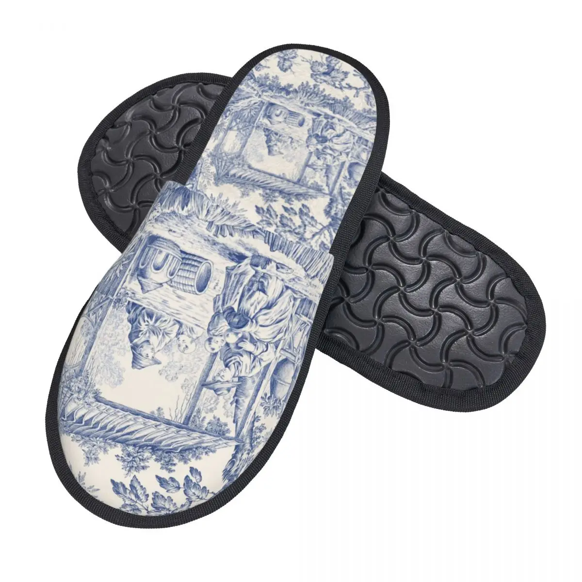 Zapatillas De casa personalizadas para mujer, Toile De Jouy, patrón De motivo azul marino, espuma viscoelástica suave, cómodas y cálidas, suela antideslizante