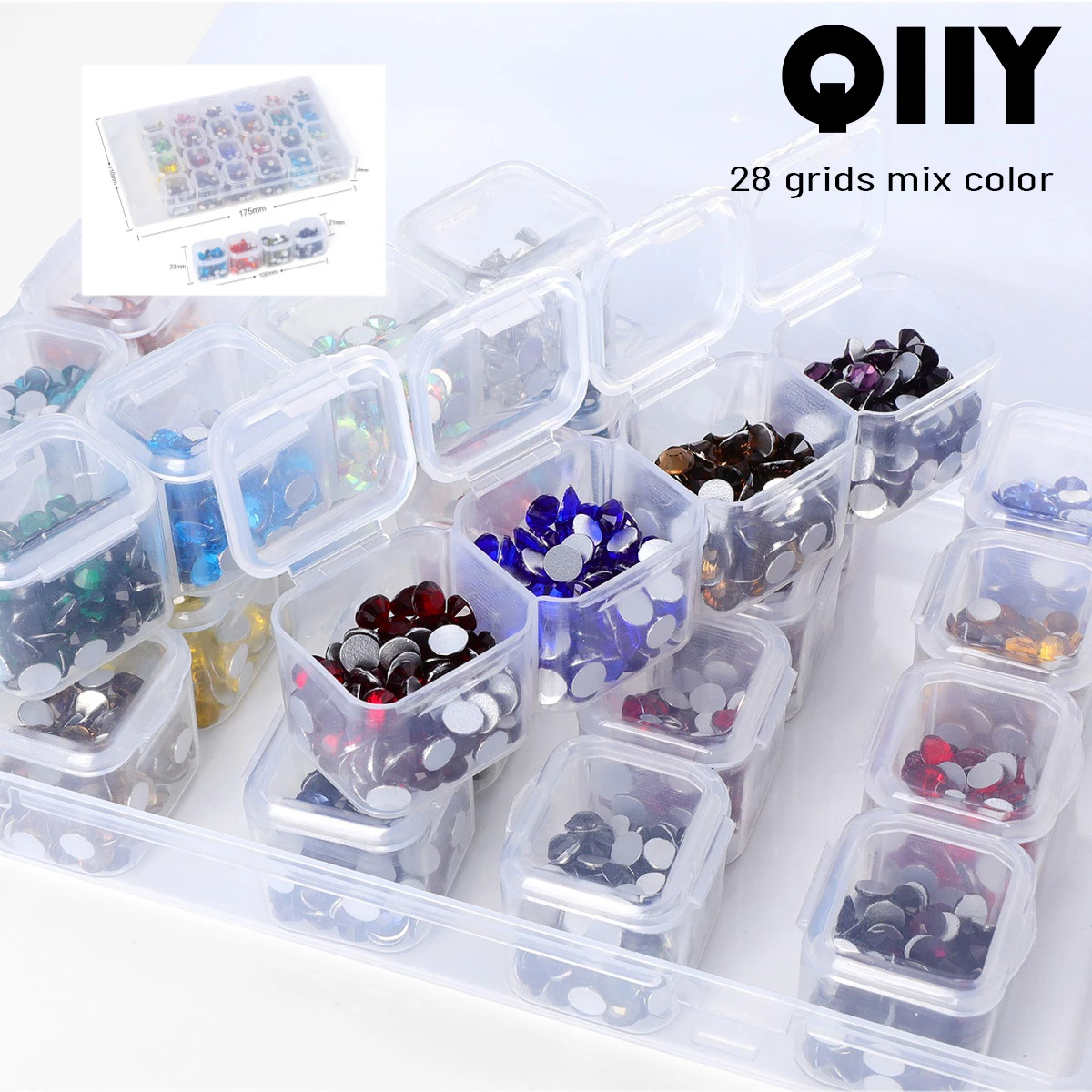 

SS6-SS20 28 Grids Mix Fundamental Color Glass Non Hotfix Rhinestones Boxed Flatbase Crystal For Nail Art Crafys DIY Accessories