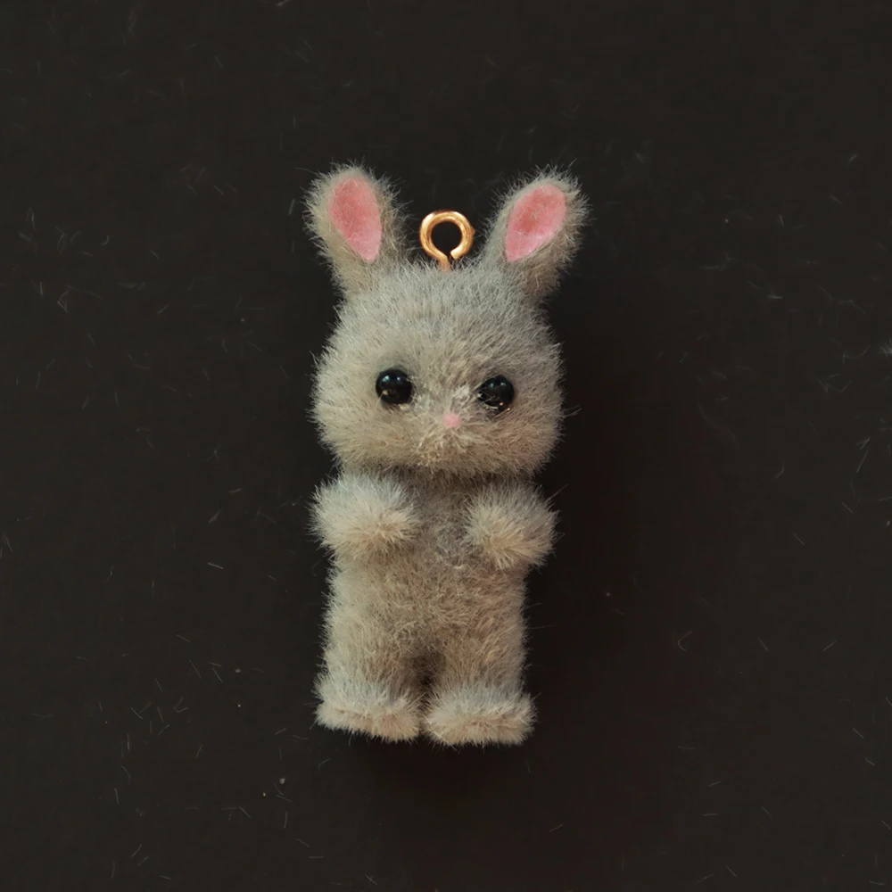 30Pcs 3D Kawaii Rabbit Charms Cute Cartoon Flocked Resin Pendant Earring Keychain Accessories For DIY Crafts Jewelry Make