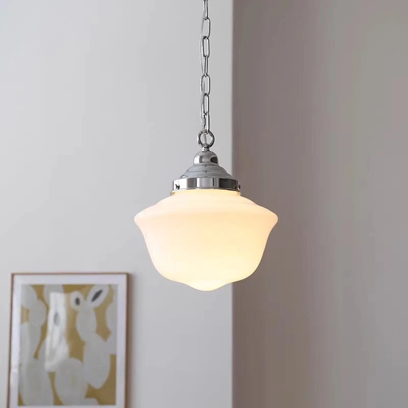 Rustic Farmhouse Ceiling Light Semi Flush-Mount Fixture Opal White Glass Shade for Bedroom Kitchen Living Room Hallway Dining