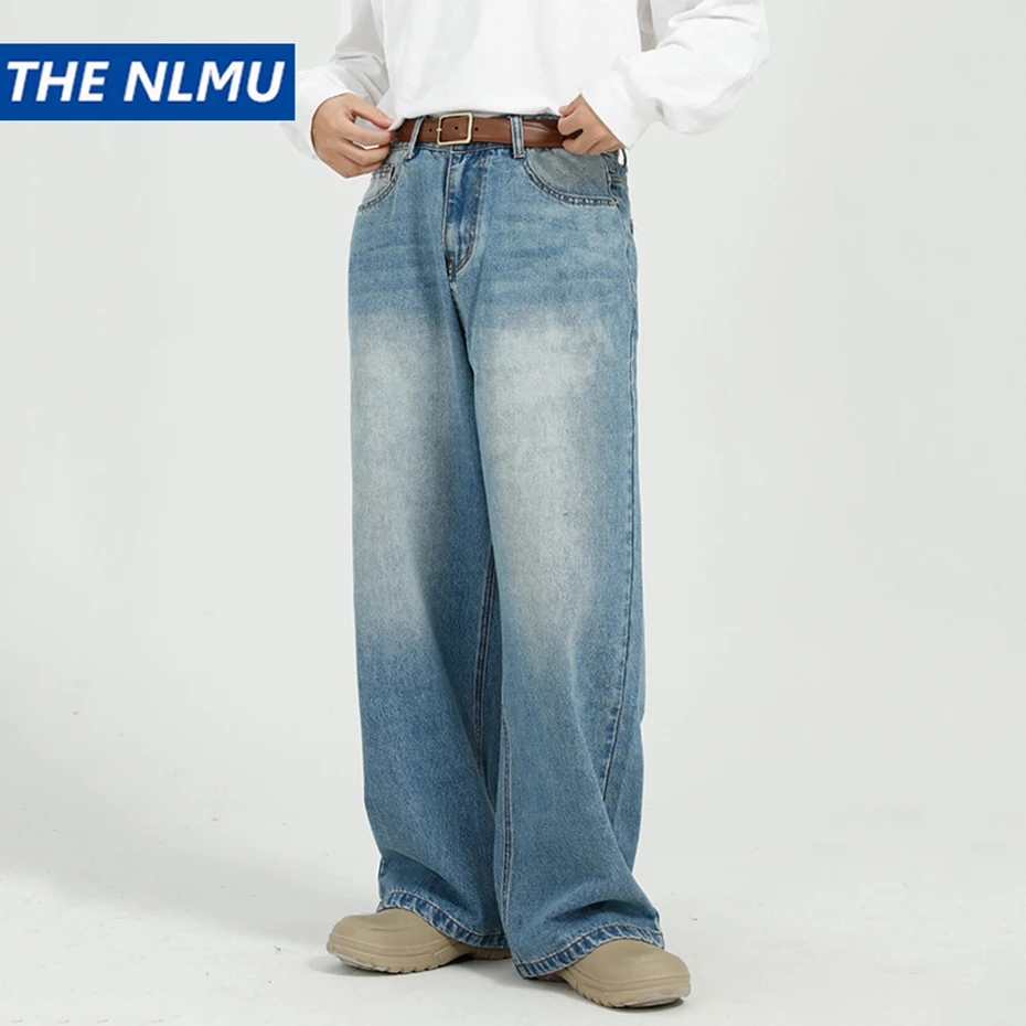 

Men Vintage Blue Wide Leg Jeans Trousers Male Korean Fashion Loose Baggy Jeans Streetwear Hip Hop Jeans Man Denim Pants