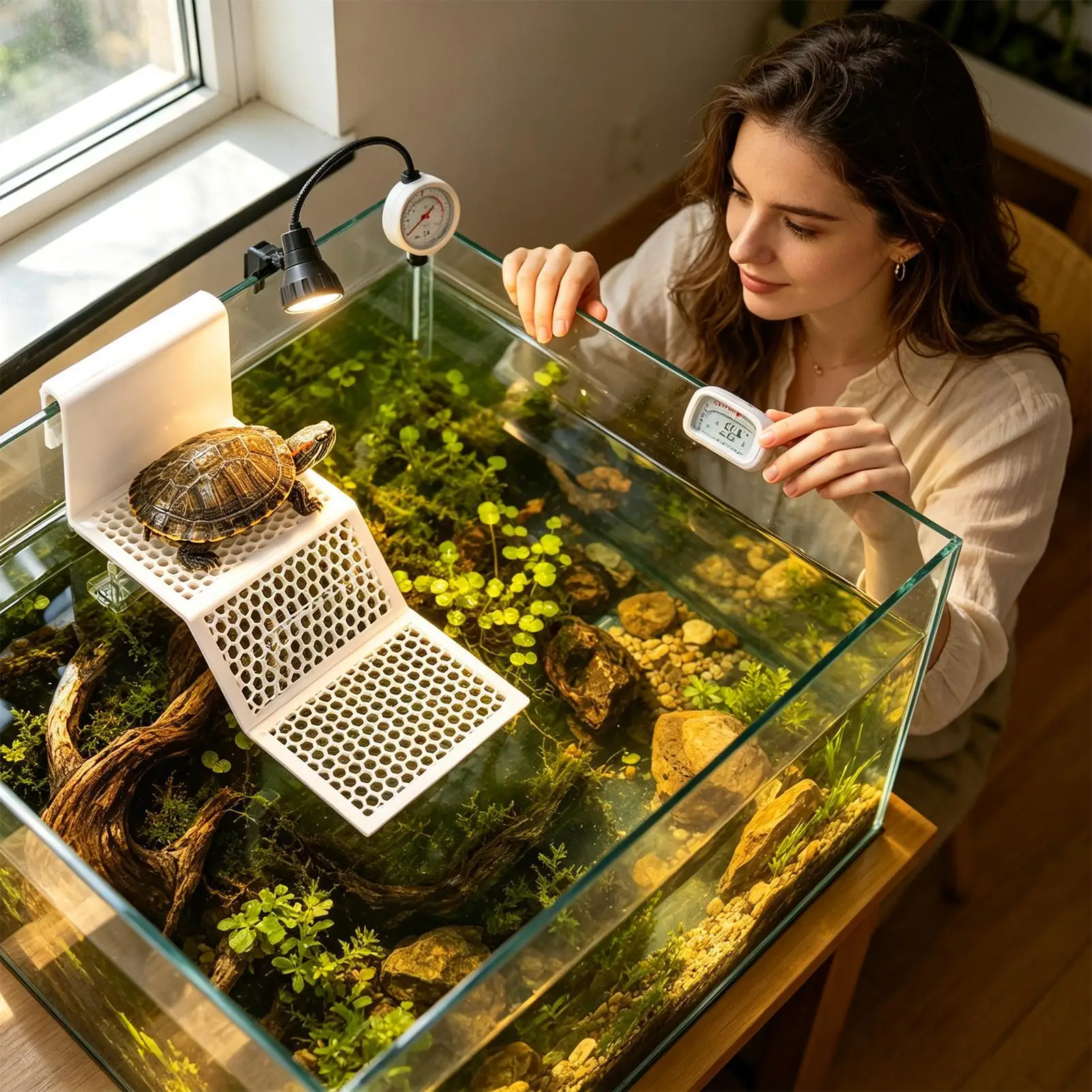Adjustable Suction Cup Turtle Basking Platforms Hanging Reptile Resting Dock With Clip Aquarium Ramp For Turtle Frog Newt