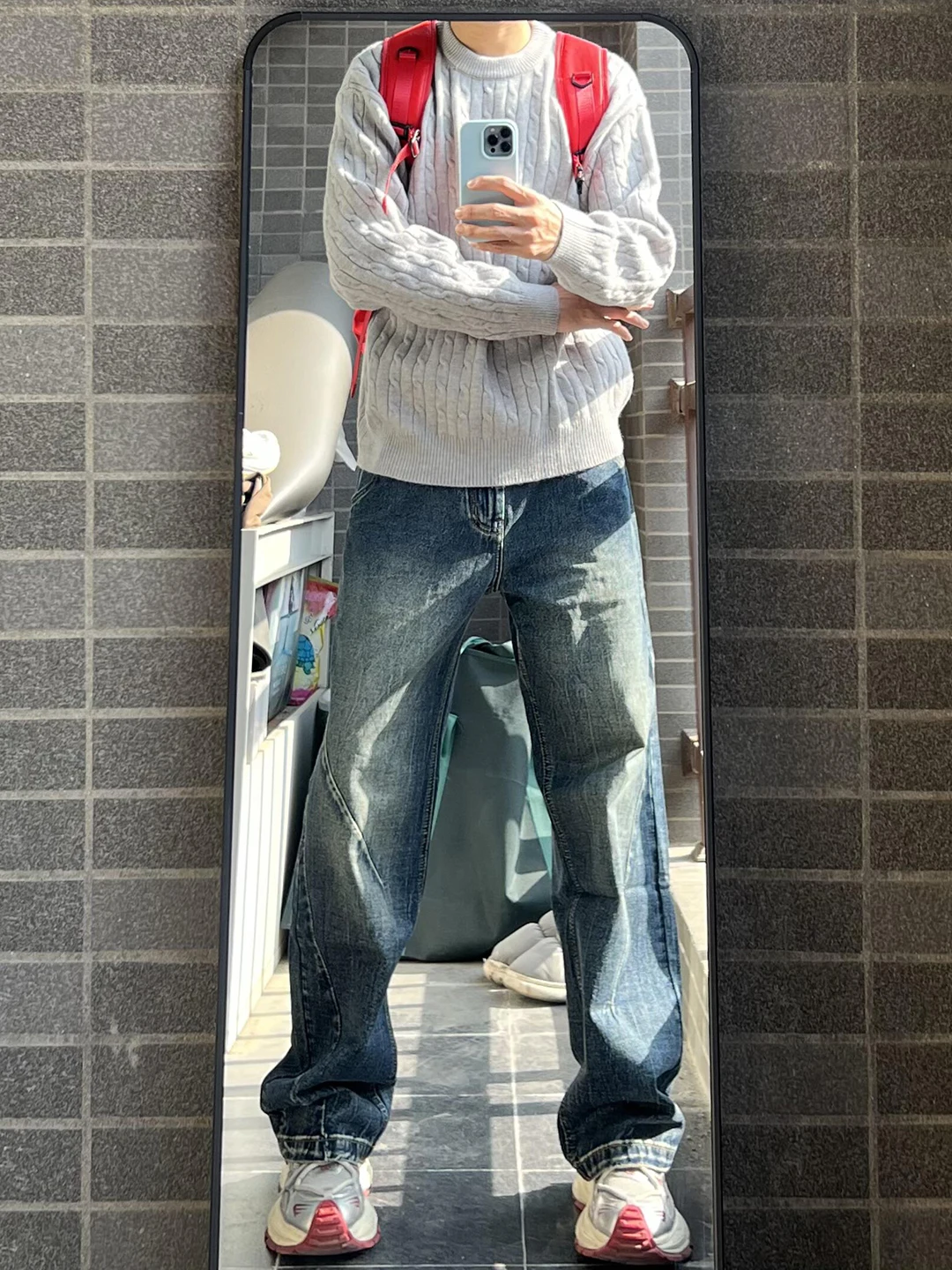 

American Retro Loose Fit Straight Leg Jeans Men's Wide Leg Pants 3D Tailoring Slimming Knife Jeans Winter Wear