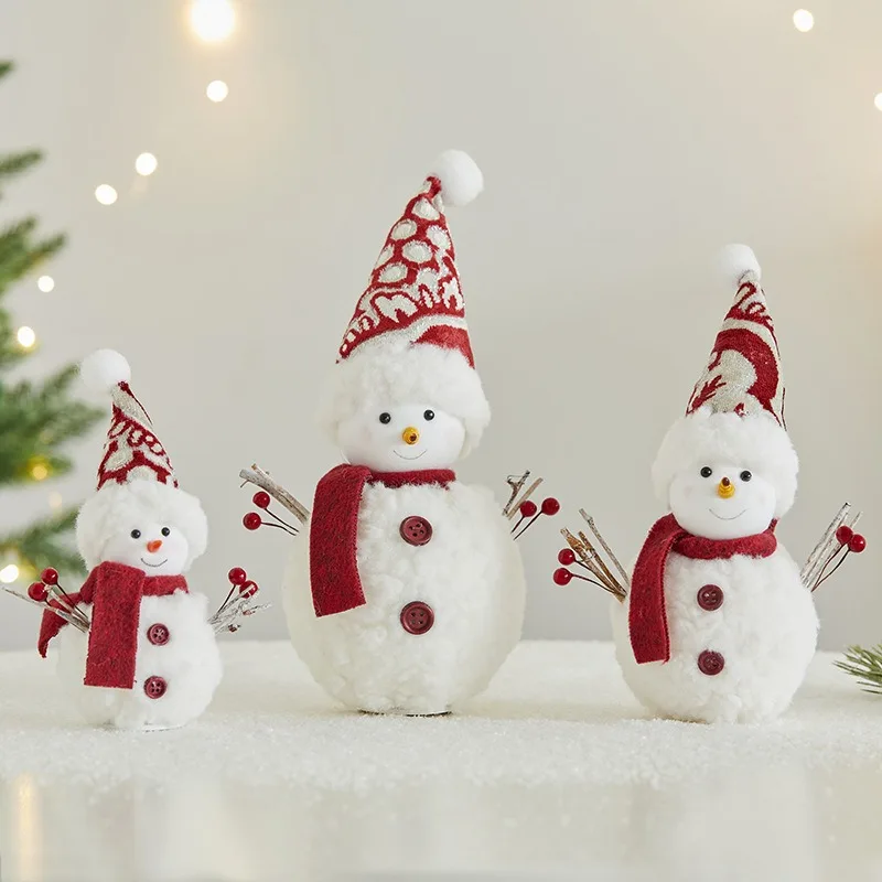 Christmas Snowman Doll Comfortable Foam Flannelette Snowman Plush Knitted Ornament Knitted Snowman Decoration Pendant For Gift