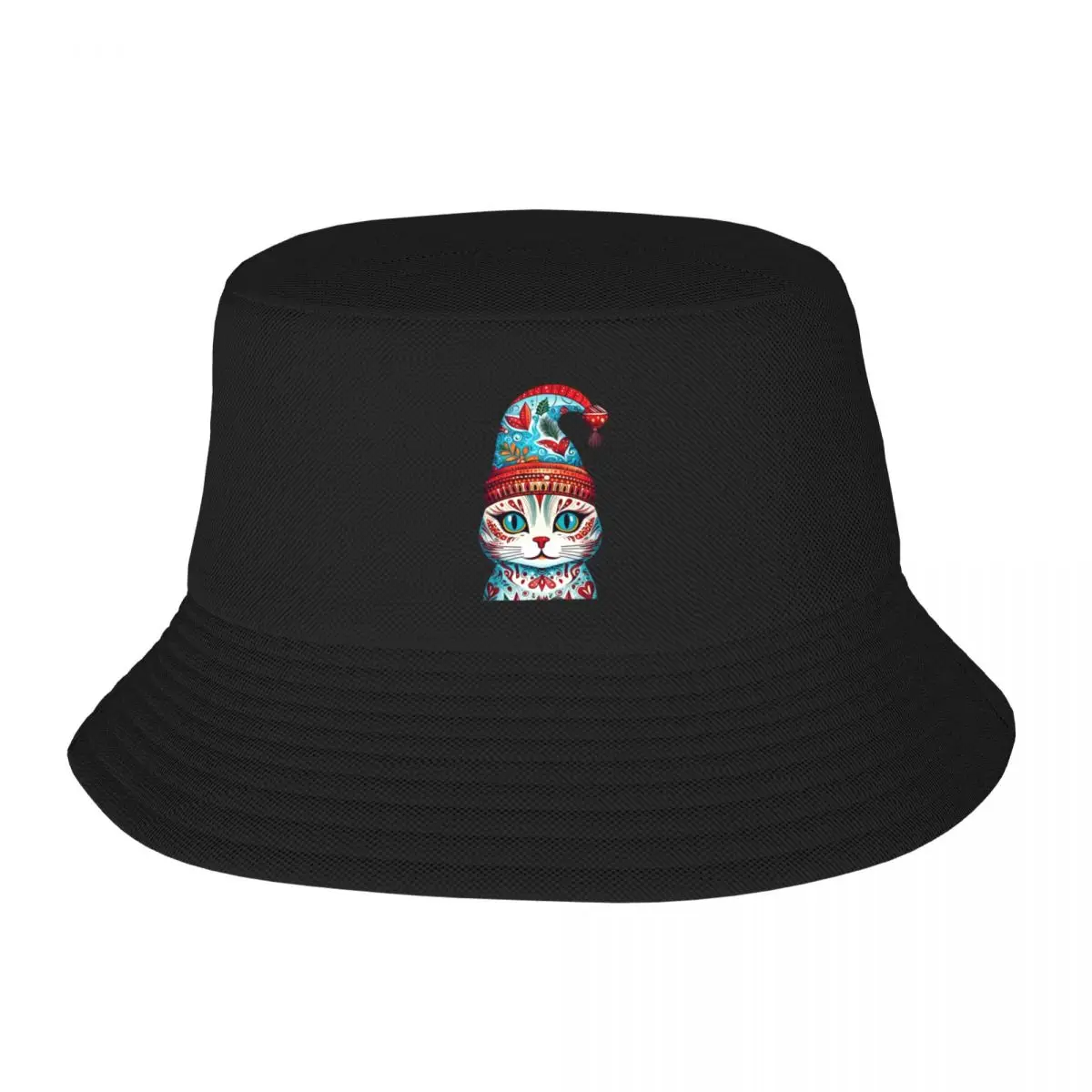 

Folk Art Christmas Cat Bucket Hat Hat Man For The Sun Kids Hat Men Women's