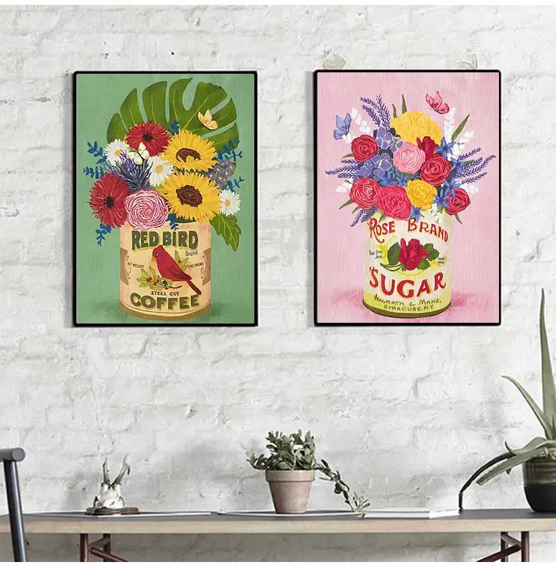 Cocktail Tin Orange Strawberry Flower Retro Abstract Aesthetics Poster Prints Canvas Painting Wall Art For Living Room Decor