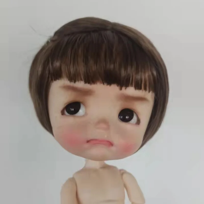 JD668 OB11 Lati Yellow Synthetic Mohair Wig Short Pony Bobo Cut Full Thin Bangs 5-6 Inch 13-15CM Fashion Doll Hair BJD