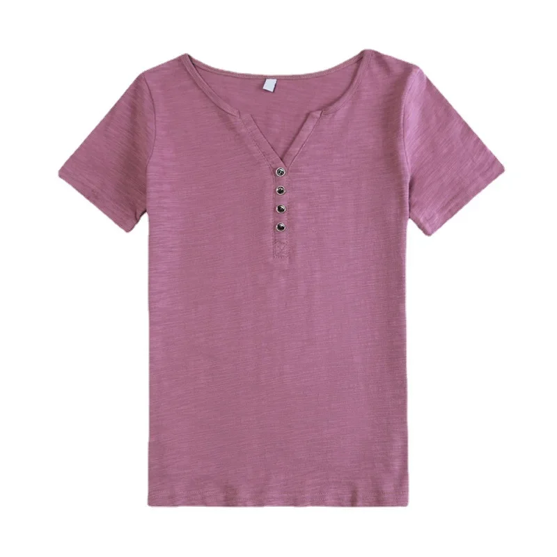 Women's V-neck T-shirt 2025 New Loose Large Size Women's Shirt Ins Top Short Sleeve T-Shirt Women's Blended Cotton
