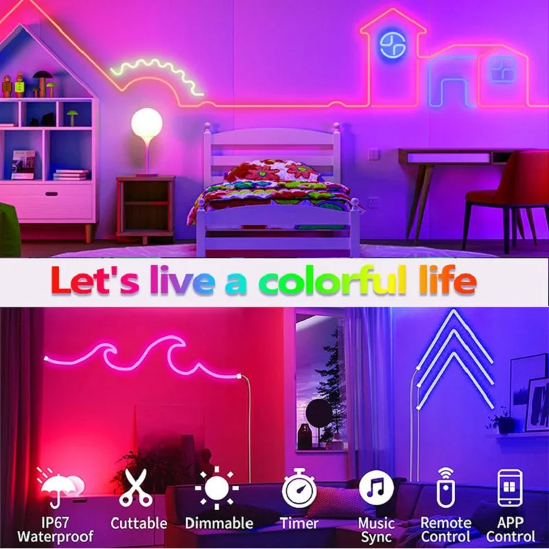 RGB Neon işık ile usb\'li şerit LED ışık şeridi 96LED/M işık Tuya WiFi APP kontrol silikon IP65 su geçirmez ışık şeridi dekor için