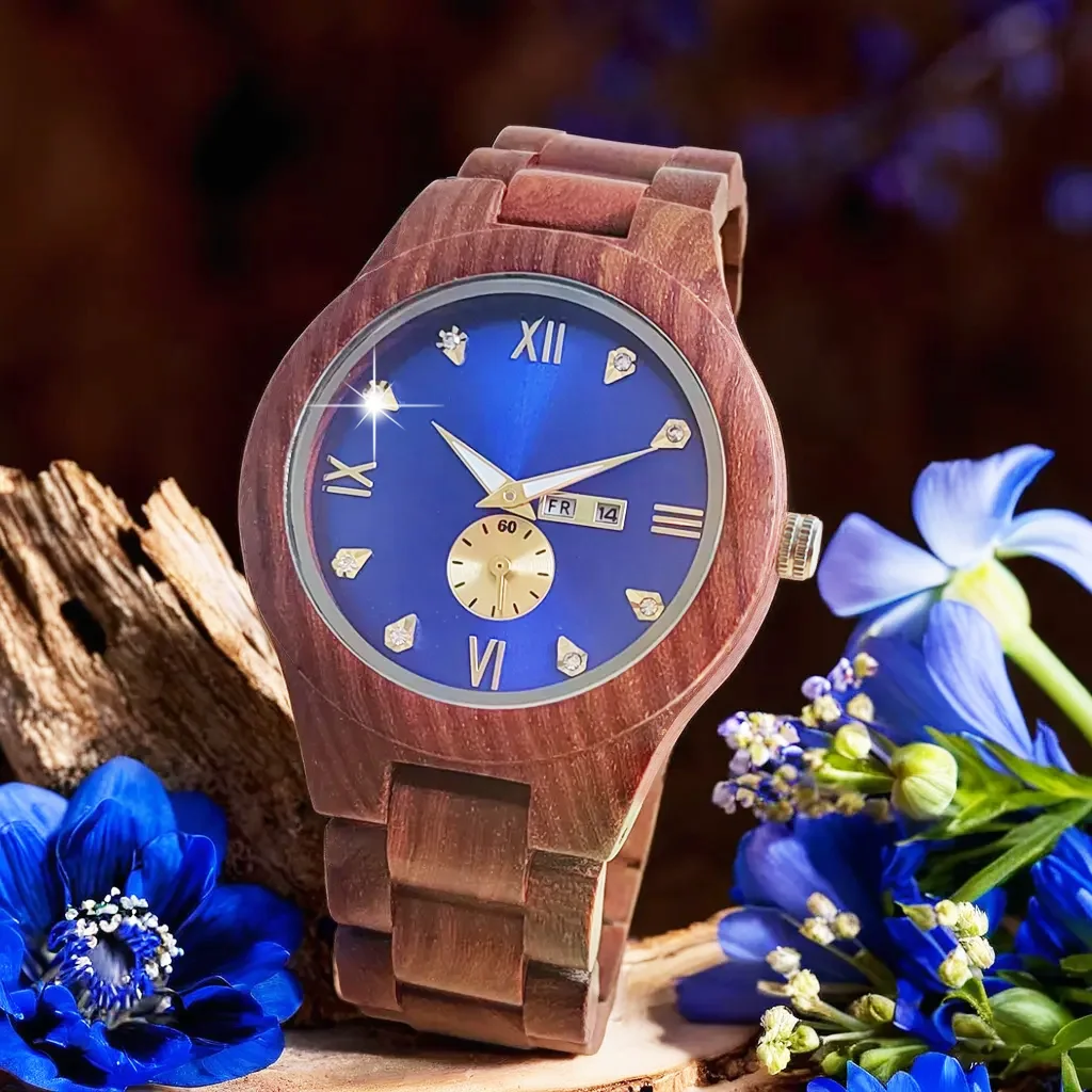 Women\'s Wooden Wristwatches, New Luxury Quartz Watch, Multifunction Chronograph Clock, Luminous Fashion Girlfriend Wood Watches