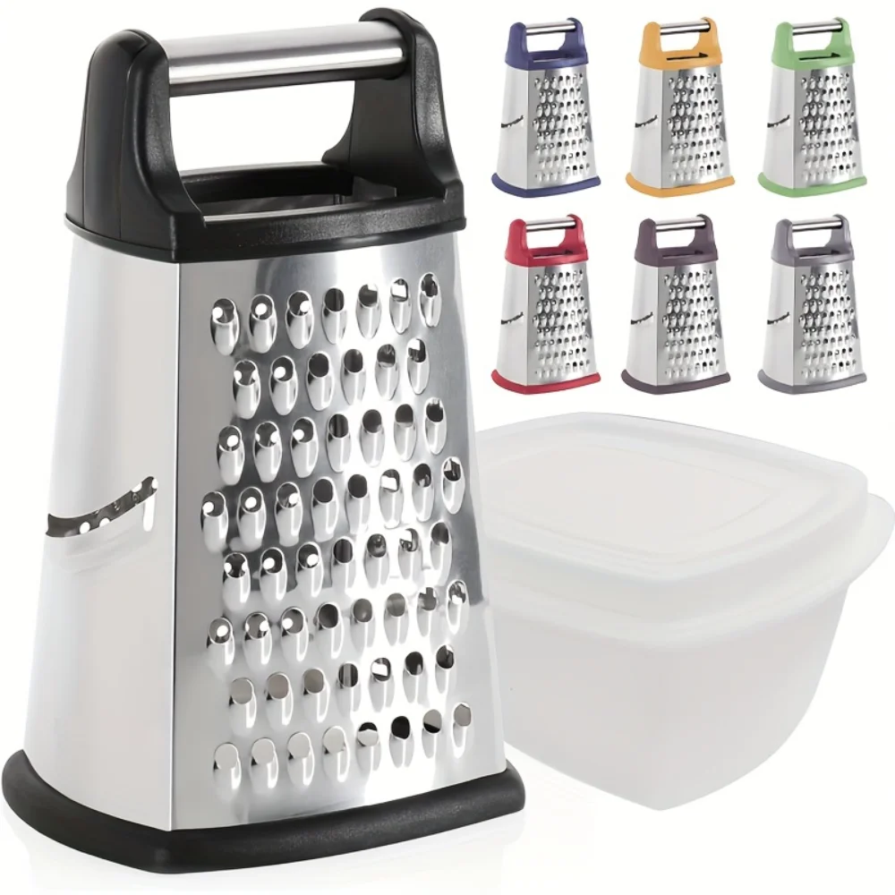 1Set, Cheese Grater, 4-Sided Stainless Steel Multifunctional Potato Grater, XL Box Graters For Parmesan, Vegetables, Ginger, Sh