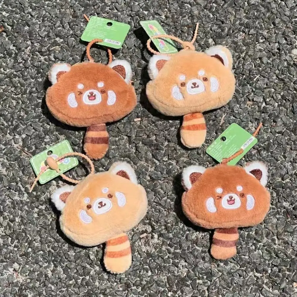 Funny Cartoon Red Panda Plush Keyring Animal Soft Turn To Costume Panda Pendant Headphone Bag Cute Red Panda Purse Zoo Gift