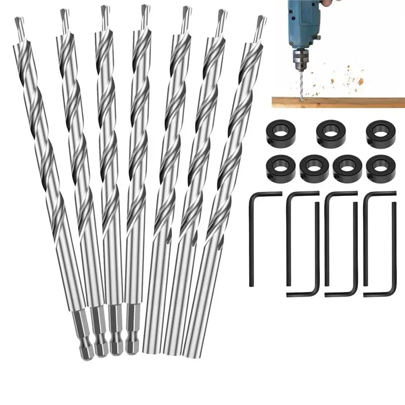【accessori-elettronici】set-di-8-punte-per-trapano-per-fori-a-scomparsa-da-3-8-con-collare-di-arresto-profondita-e-chiave-4-punte-con-gambo-tondo-e-4-punte-esagonali-da-1-4-di-pollice