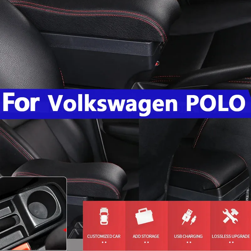 

For Volkswagen POLO Armrest 2010-2018 new For VW POLO Mk5 6R Vento Car Armrest box Storage box cup holder Car Accessories