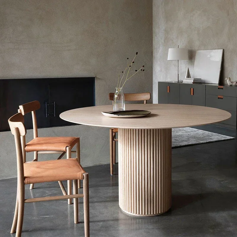 

Nordic designer medieval solid wood dining Japanese log round wooden strip Hotel small apartment dining