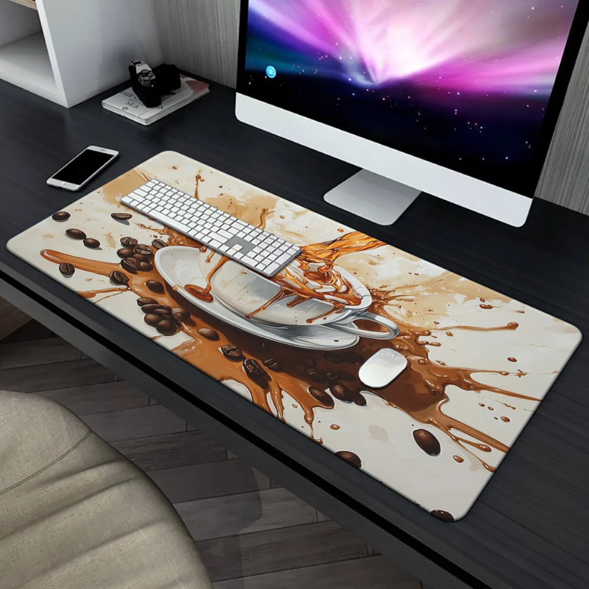 

1 шт. XXL коврик для стола с принтом Coffee Splatter Art HD — многофункциональный игровой коврик для мыши и коврик для клавиатуры для ПК, офисного компьютера, Dura