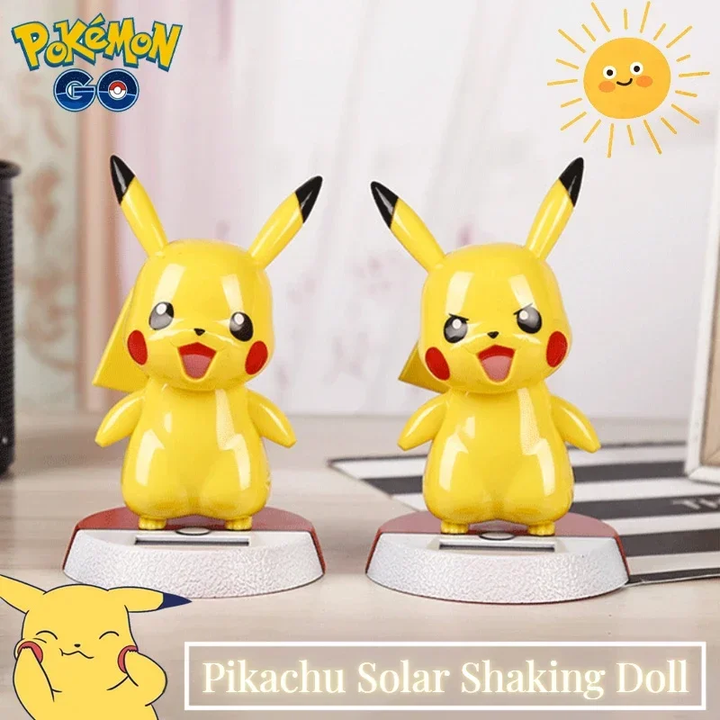 Pokemon Pikachu Automatic Shake Head Solar Sun Ornaments Doll Figurines Miniature Car Home Decoration Cartoon Accessories Gifts