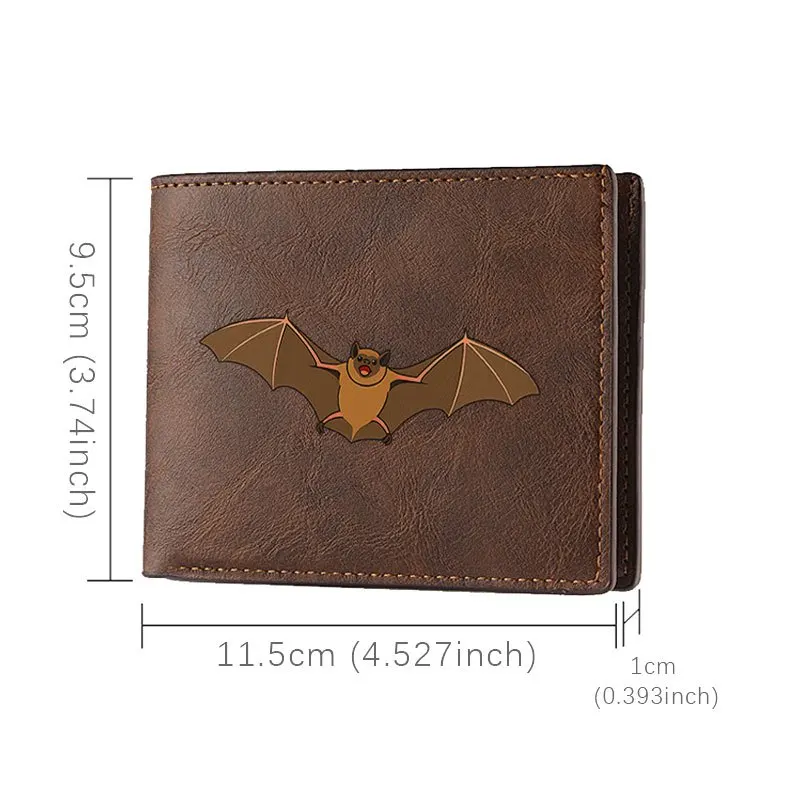 Carteira de couro PU com emblema de morcego, design minimalista para homens e mulheres, leve, durável, acessório de moda diária